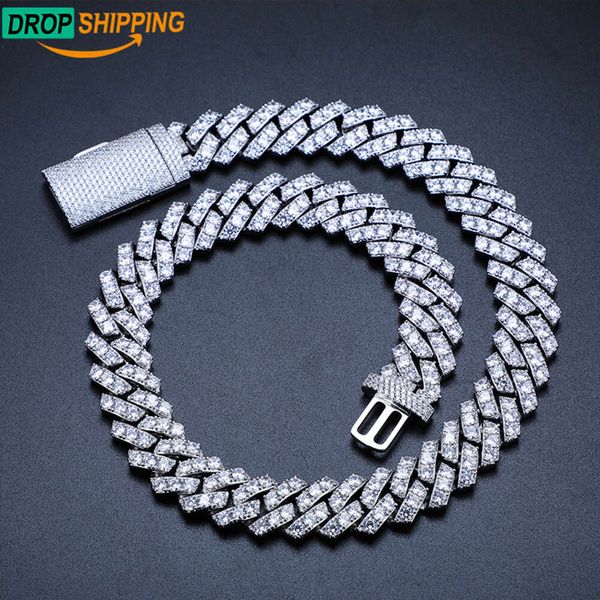 

Dropshipping Hip Hop Jewelry 20Mm 1 Row Vvs Moissanite Diamond Iced Out Men Pure Sier Miami Cuban Link Chain Necklace