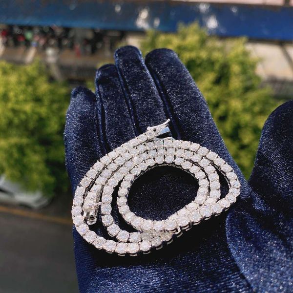 

Iced Out Tarnish Free Men Necklace Si Clarity Real Diamond 10K Solid Gold S Sterling Sier Vvs Diamond Tennis Chain