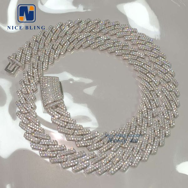 

Iced Out Diamond Moissanite Men Necklace 14Mm Hip Hop Fine Jewelry Vvs Moissanite Sterling Sier Cuban Link Chain