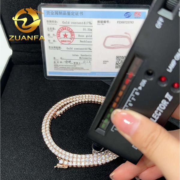 

Fine Jewelry Hip Pop Tennis Chain 10K Solid Rose Gold 3Mm Tennis Chain Bracelet Necklace White Gold Moissanite Tennis Chain