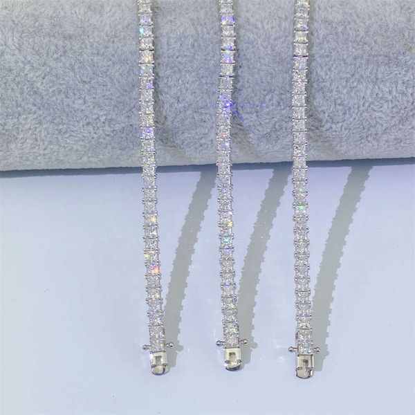 

Ready to Ship Pass Diamond Tester Iced Out Princess Cut 3*3mm Tennis Bracelet 925 Silver Moissanite Tennis Chain