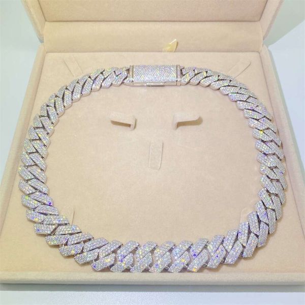 

Hot New Products Hip Hop Rapper Miami 18Mm Cuban Link Chain Vvs Moissanite Sterling Sier Iced Cuban Chain Necklace