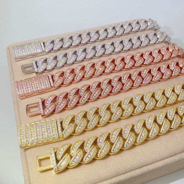 

Pass Diamond Tester Sterling Sier 3 Rows Diamond Mens 20Mm Hip Hop Iced Out Cuban Link Chain Necklace