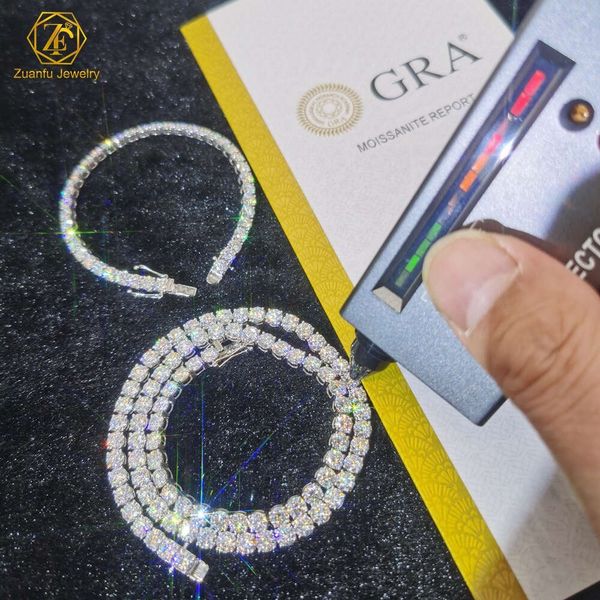

Ready to Ship Bulk Stock Top Quality Wholesale Price 3mm 4mm 5mm 925 Silver Women Mens Bracelet Necklace Moissanite Tennis Chain