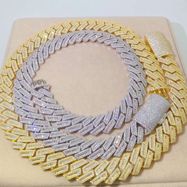 

Fine Jewelry Heavy Hip Hop Vvs Baguette Diamond Cuban Link Chain Custom Sier Chain Necklace