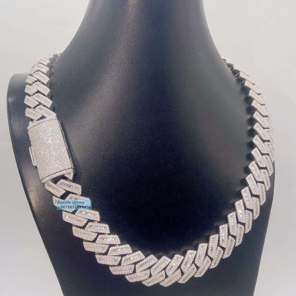 

Customized 18Mm Man Jewelry Unique Design Fashion Jewelry Sier Baguette Iced Out Moissanite Cuban Link Chain