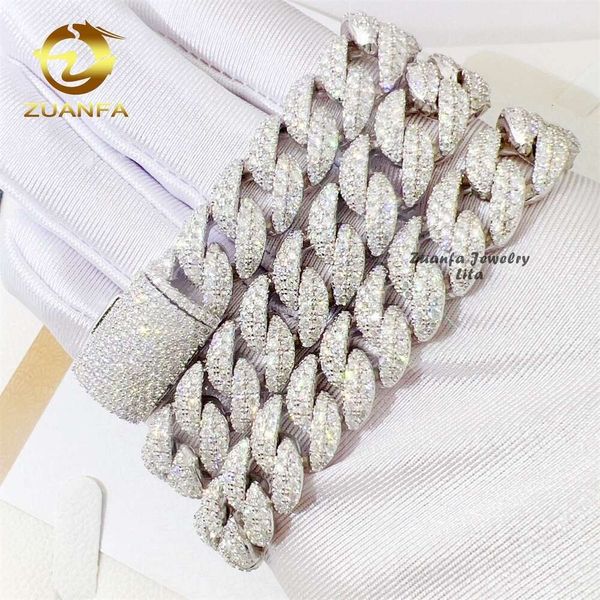 

Custom Hip Hop Jewelry Iced Out Moon Shape Style Moissanite Diamond Sterling Sier Cuban Link Chain For Men