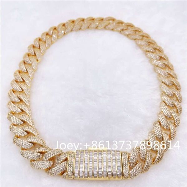 

Hip Hop Jewelry 20Mm Sterling Sier Gold Plated Cuban Chain Necklace Vvs Moissanite Bagutte Iced Out Cuban Chain