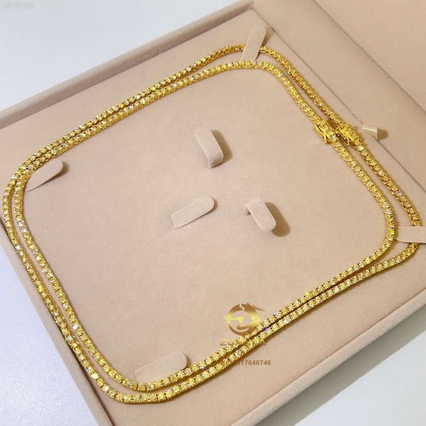 

Fine Jewelry Fashion 3mm 4mm Silver 925 Gold Plated Tennis Necklace Yellow Moissanite Tennis Chain