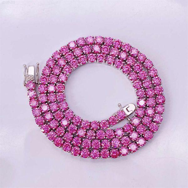

Iced Out Pass Diamond Tester Pink Moissanite 4mm Sterling Silver Necklace Chain Tennis Chain