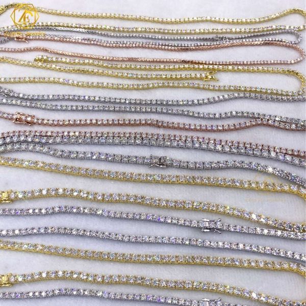

Tennis Chain 18k Gold Plated 3mm Moissanite Necklace Set Pendant Diamond Chain S925 Sterling Silver Tennis Necklaces for Women