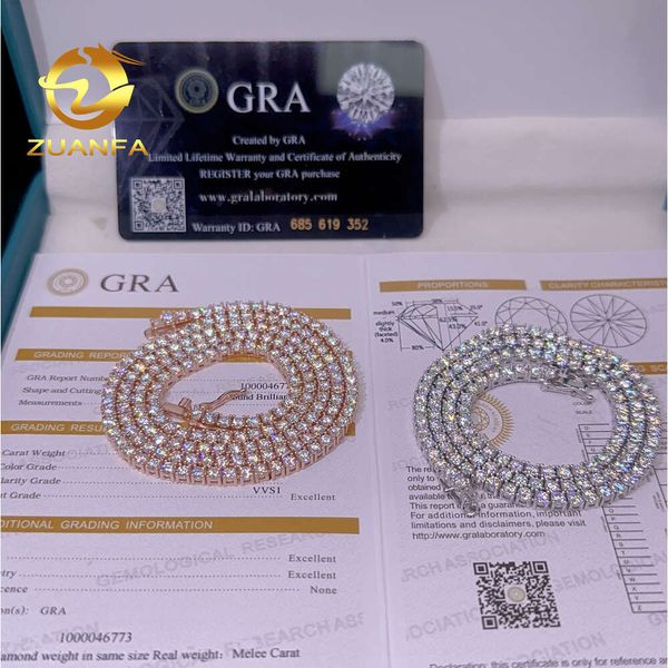 

Fashion Hip Pop Jewelry Pass Diamond Tester 4mm Mens Tennis Necklace 925 Sterling Silver Vvs Moissanite Iced Out Tennis Chain