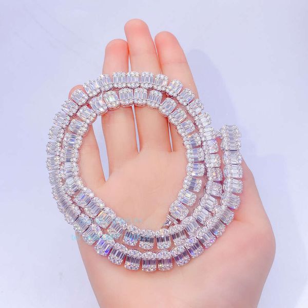 

Real Sterling Sier 9Mm Tennis Chain Baguette Diamond Moissanite Chain Hip Hop
