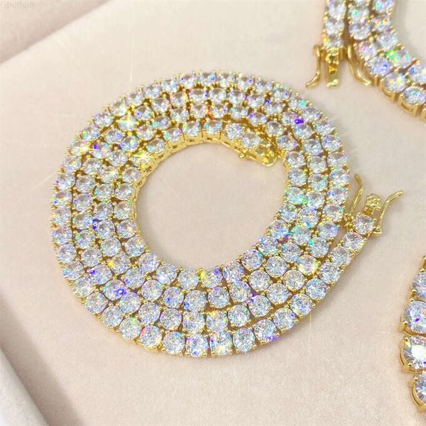 

Wholesale 14k 18k Gold Filled Chain Gold Plated Jewelry Moissanite 925 Sterling Silver Necklace 4mm Diamond Tennis Chain