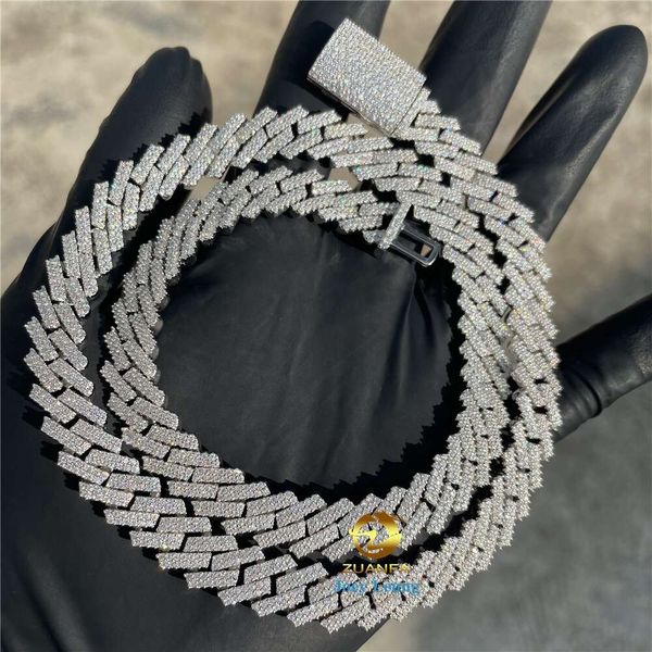 

Hot Selling Fine Jewelry 10Mm Width Vvs Moissanite Sier Iced Out Cuban Link Chain Necklace