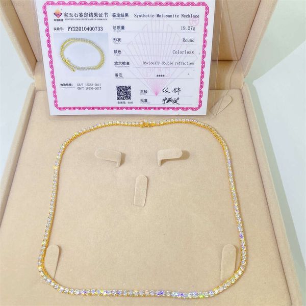 

Gtc Certificate Vvs Moissanite Yellow Gold 3mm Diamond Tennis Chain 10k Solid Gold Tennis Necklace
