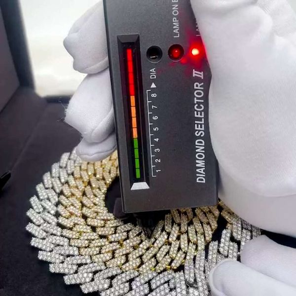 

7-26 Inches 12-16Mm Width 2Row Vvs Moissanite Cuban Chain Sterling Sier 14K Gold Plated Wholesale Cuban Link Chain