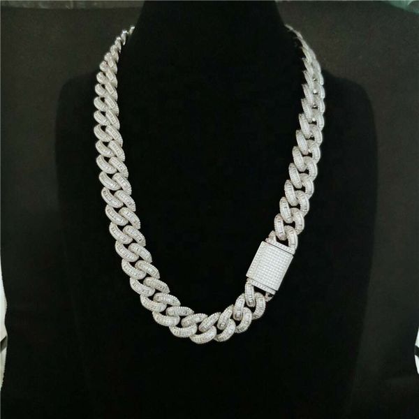 

Iced Out Jewelry 18Mm Baguette Cubic Zirconia Miami Cuban Chain Necklace