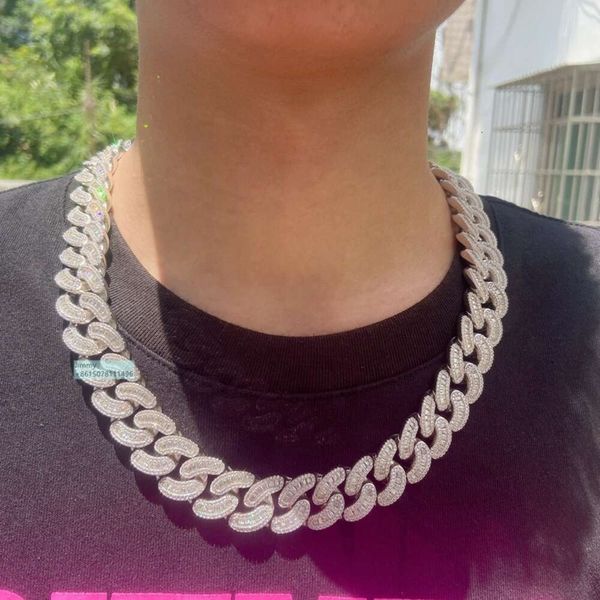 

Customized Moissanite Hip Hop Jewelry 18Mm Width Sterling Sier Baguette Moissanite Cuban Link Chain