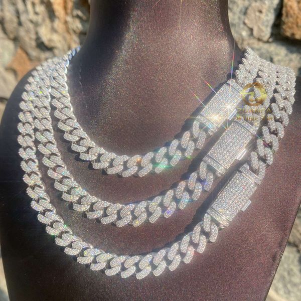

Stock 10Mm 2Row Prong Setting Sterling Sier Iced Out Moissanite Diamond Cuban Link Chain