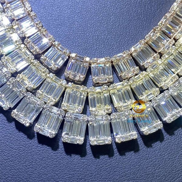 

New Style Fine Jewelry 11mm Width Vvs Moissanite Diamond Baguette Silver 925 Iced Out Tennis Chain Necklaces