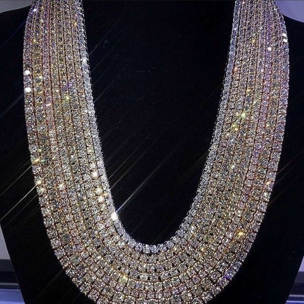 

Starsgem S925 Gold Plated d Color White Moissanite Brilliant Cut Diamond Full Setting Tennis Necklace with Wholesale Price