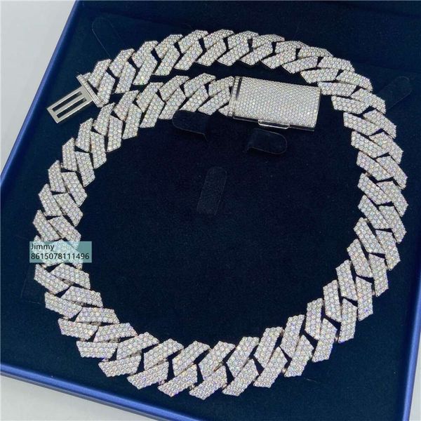

Sparkly Shining In Stock Iced Out 20Mm 3Rows Sier Vvs1 Moissanite Diamond Cuban Link Necklace Men