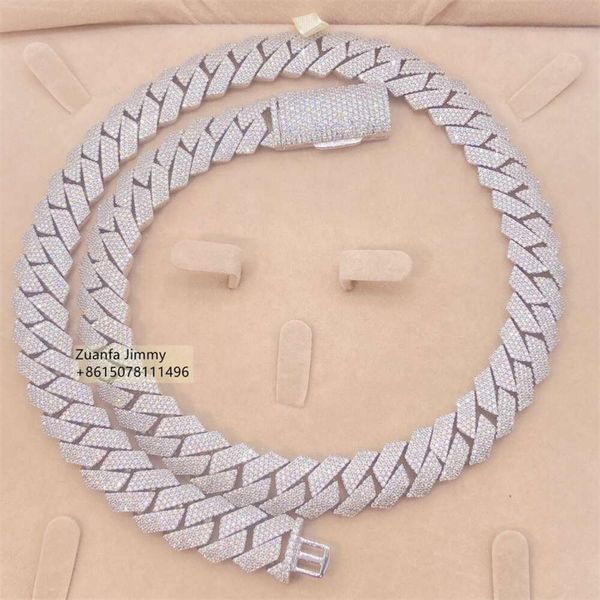 

Pass Diamond Tester 18Mm 4Row Vvs1 Moissanite Hip Hop Style Jewelry Miami Cuban Link Chain