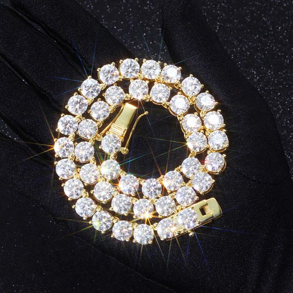 

Custom Big Size 8mm 12mm Tennis Chain 925 Sterling Silver Gold Plated Ice Out Moissanite Tennis Link Chain Hip Hop Necklace