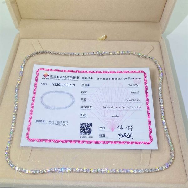 

Custom High Quality Iced Out Bling Pass Diamond Test 10k White Gold 3mm Moiassanite Diamond Tennis Chain Necklace