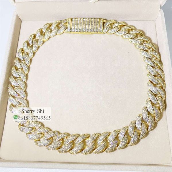 

Fully Iced Pass Diamond Tester Mens Miami Cuban Necklace Custom Lock Baguette Moissanite Chain