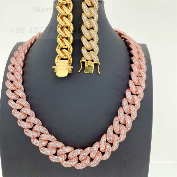 

Bussdown S Moissanite Diamond Hip Hop Men Necklace Wholesale Icedout Cuban Link Chain 19Mm Baguette Cuban Chain