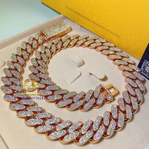 

Custom Rose Gold Prong Vvs Diamond Moissanite Cuban Link Chain High Quality Hip Hop Jewelry