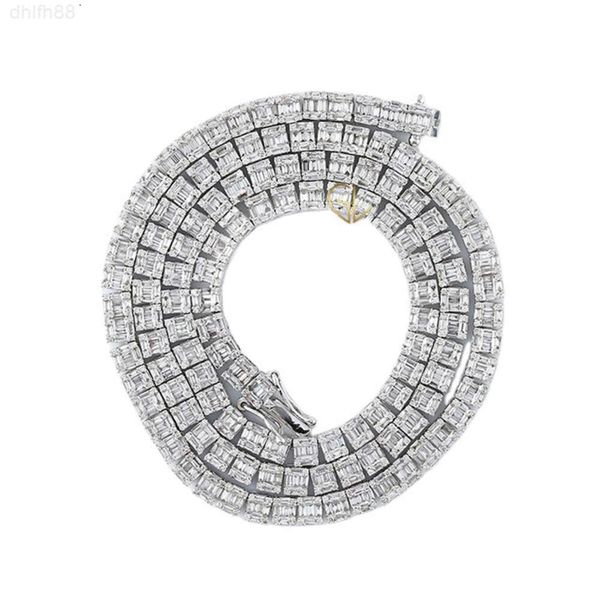 

New Trendy Design 925 Silver Hiphop Style Jewelry Iced Out Baguette Cut Vvs Moissanite Diamond Tennis Necklace Chain for Men