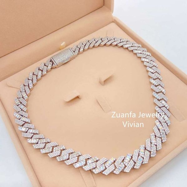 

Iced Out Fine Jewelry Miami Cuban Sier Vvs Baguette Moissanite Diamond Hip Hop Jewelry Cuban Link Chain