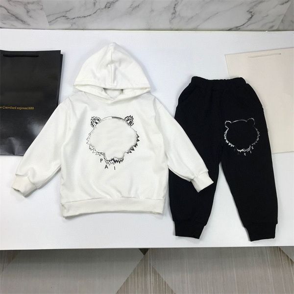 

Designer Childrens Hoodie Sweater Set Fashion Classic Animals Printing Tiger Autumn Winter Clothing Boys Girls Sportswear Kids Clothes, Black white