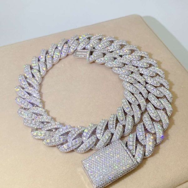 

Wholesale Hip Hop Iced Out 3 Rows Gra Certificate Vvs Moissanite Fine Jewelry Necklaces Miami Sier 20Mm Cuban Link Chain