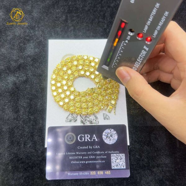 

Wholesale Price Sterling Silver S925 6.5mm 1ct Yellow Vvs Moissanite Diamond Tennis Chain Hiphop Tennis Necklace Fine Jewelry