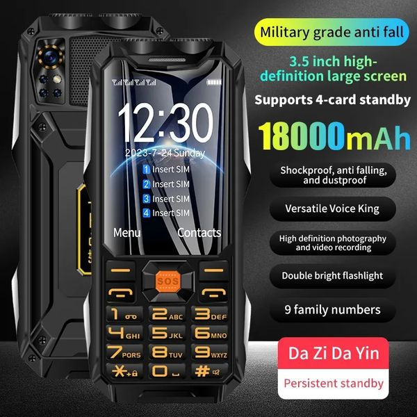 

4 Unlocked sim card Rugged Mobile Phone Outdoor Loud Sound Flashlight Torch Large Battery Long Standby Speed Dial Big Button Cellphone For Old Men, Black