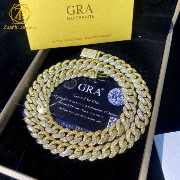 

12mm 15mm Men's Silver Gold Plated Curb Chain Necklace Jewelry Bling Vvs Moissanite Chains Clasp Thick S925 Cuban Link Chain