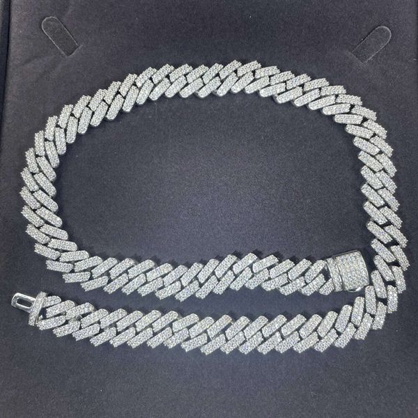 

Read to Ship 925 Sterling Silver 10mm--18mm Wide 2 Rows Moissanite Diamond Necklace Cuban Link Chain for Man