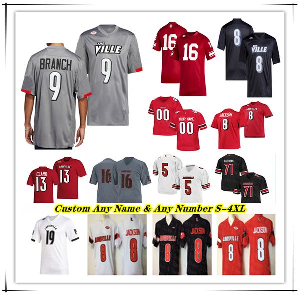 

NCAA College Louisville Football Jersey Jack Plummer Jawhar Isaac Guerendo Jamari Thrash Ahmari Huggins-Bruce Chris Bell Kevin Coleman Cam'Ron Kelly Gillotte Quinn, Men black retro