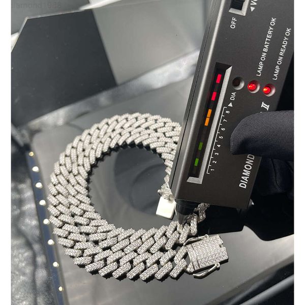 

Hot Selling 925 Sterling Sliver 2rows 18mm Wide Moissnaite Diamond Necklace Cuban Link Chain for Daily Wear
