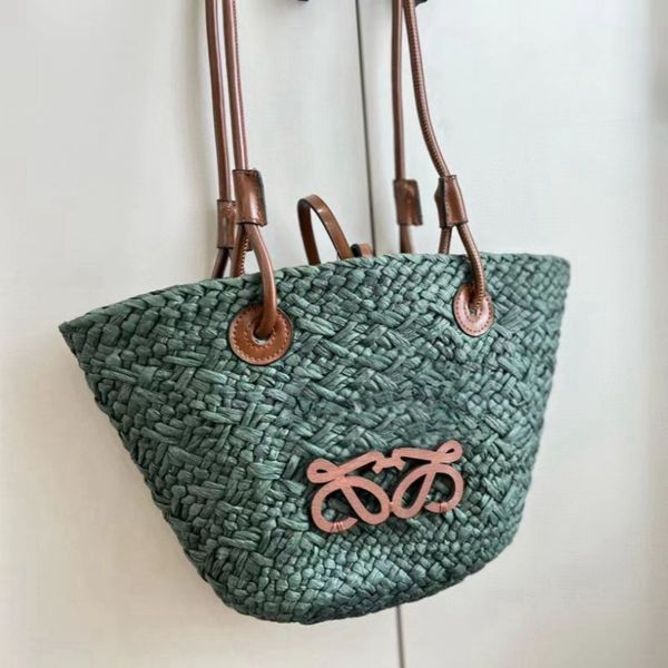 

Designer tote bag Woven New straw basket bag Shopping bag Beach holiday tote bag Size 34-20cm, Green