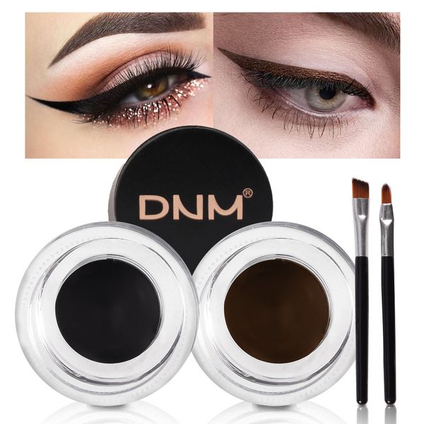 

2 PCS Gel Eyeliner Set Colors Waterproof Smudge Proof for Waterline Eyebrow Cream Pomade Kit with Brushes Long Wear Brown Blue Red Green Colored Eye Makeup, Set of 2 colors