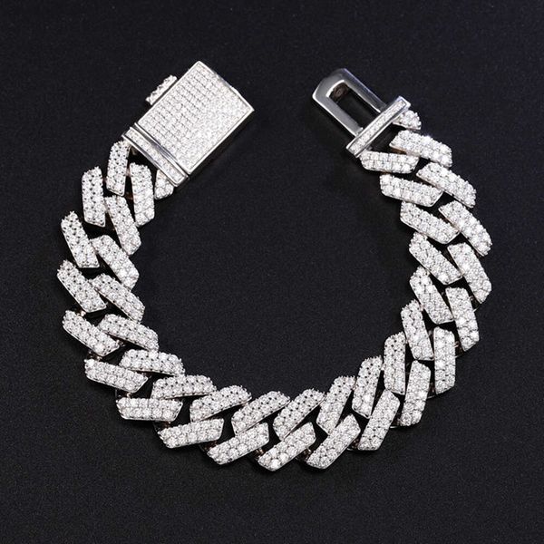 

Rts Hiphop Fashion Cuban Bracelet Wide10/12/13/15mm S925 with High Quality Moissanite Cuban Chain Bracelet