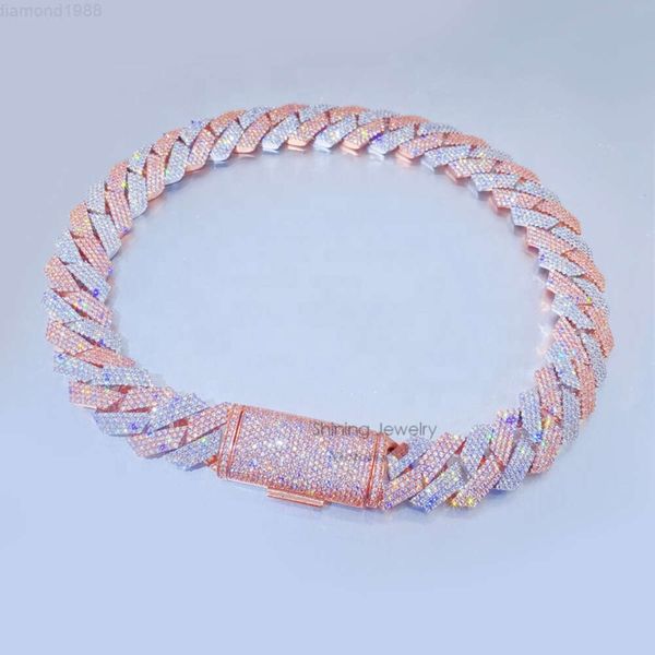 

Rose Gold Two Tone Plated 20mm 4 Links Iced Out Diamond Moissanite Miami Cuban
