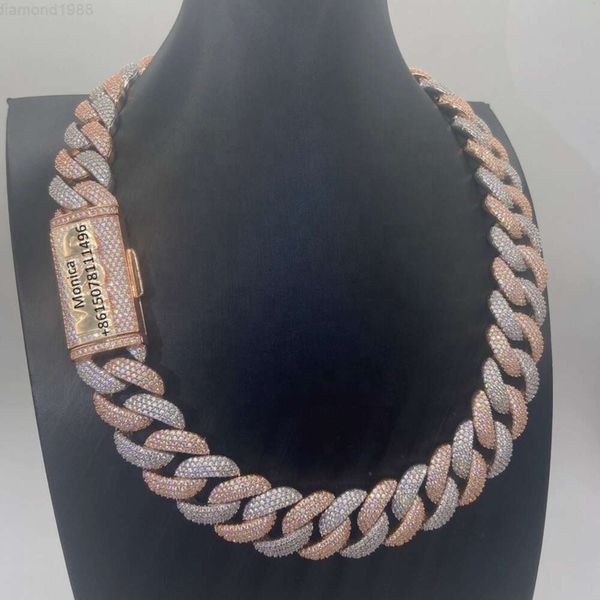 

Hiphop Necklace Iced Out 20mm 4row Two Tone Color Vvs Moissanite Cuban Link