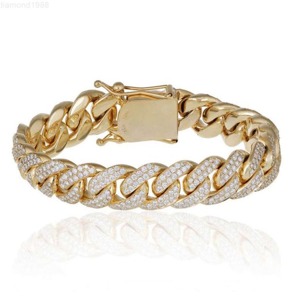 

Yu Ying Hip Hop Jewelry 10mm Wide 2rows 925 Silver Plated Gold Pass Diamond Tester Moissanite Diamond Cuban Chain Bracelet