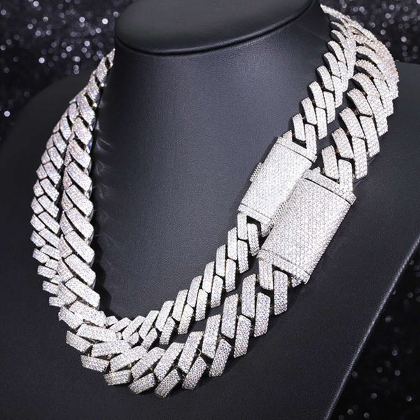 

Rts 15mm 20mm 3 Rows Heavy Cuban Chain Bling Iced Out 925 Silver Moissanite Diamond Cuban Chain for Men